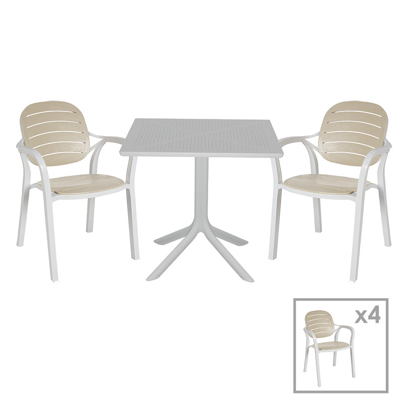 Τραπεζαρία Groovy-Gentle σετ 5τεμ PP λευκό-cappuccino 80x80x74,5εκ