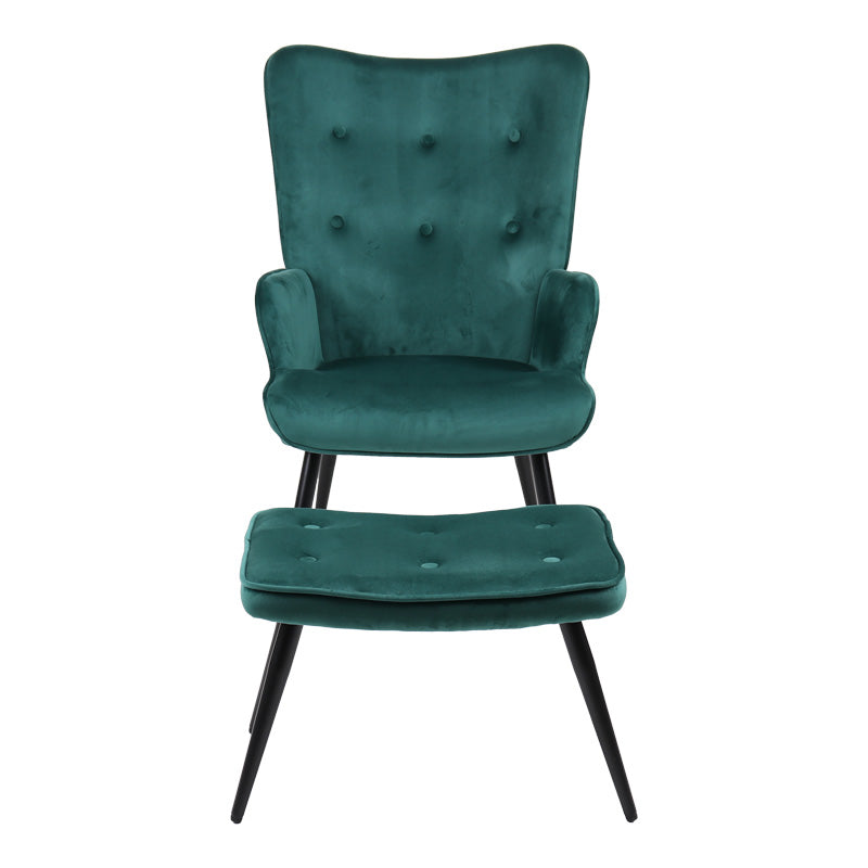 Πολυθρόνα με υποπόδιο Siella κυπαρισσί βελούδο και μαύρο μέταλλο πόδι 59x67x94εκ