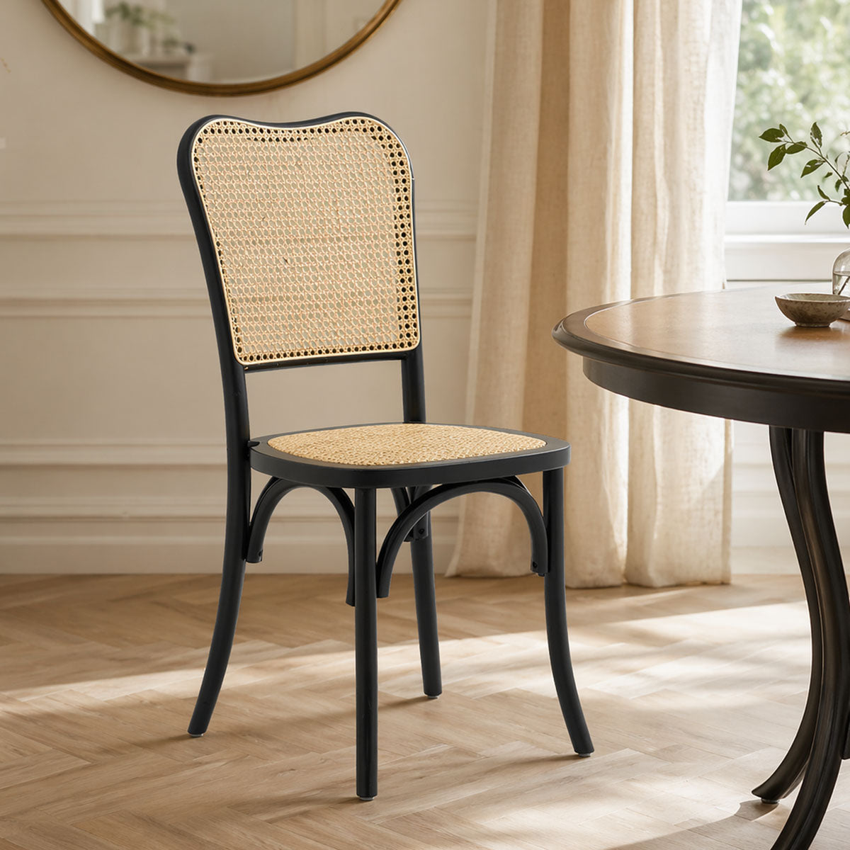 Καρέκλα στοιβαζόμενη Zozele φυσικό rattan pe-μαύρο toon wood 45x51x88εκ