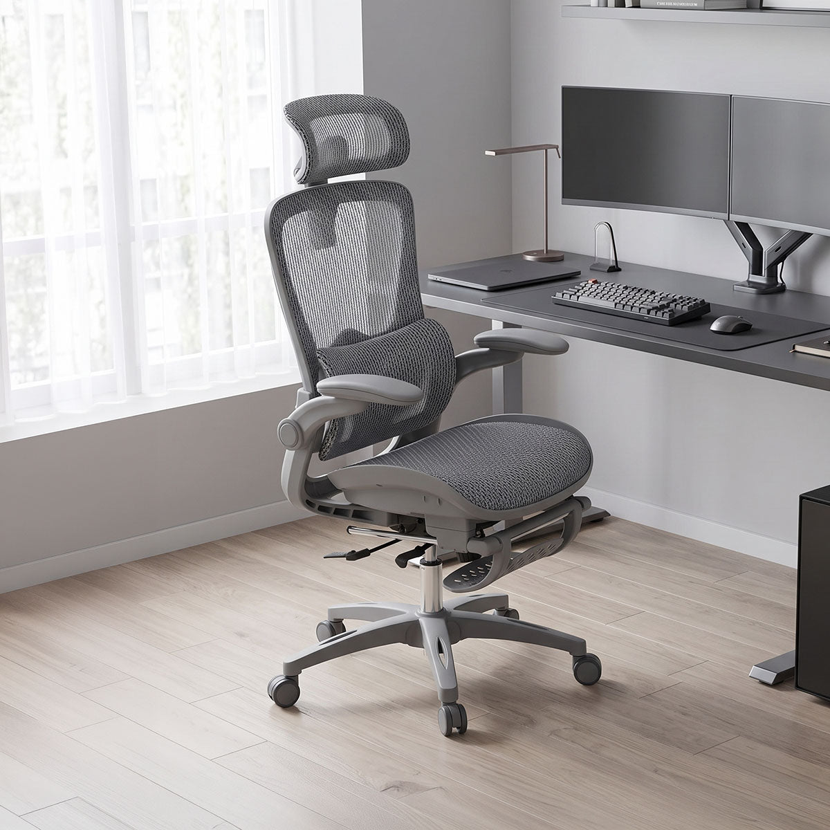 Καρέκλα γραφείου εργασίας Zenyk mesh σε grey απόχρωση 63x70x126εκ