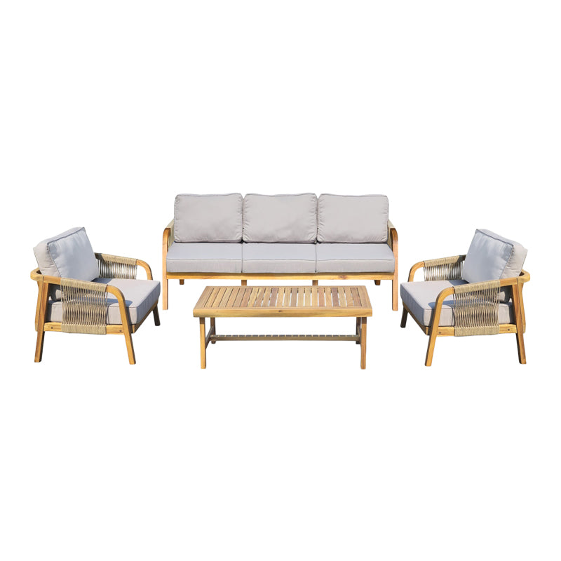 Σαλόνι εξωτερικού χώρου Malibu III ξύλο ακακίας με σχοινί σε φυσική απόχρωση και μπεζ μαξιλάρια