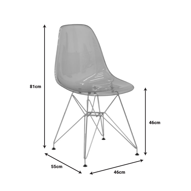 Καρέκλα Adelle PP διάφανο γκρι-inox πόδι 46x55x81εκ