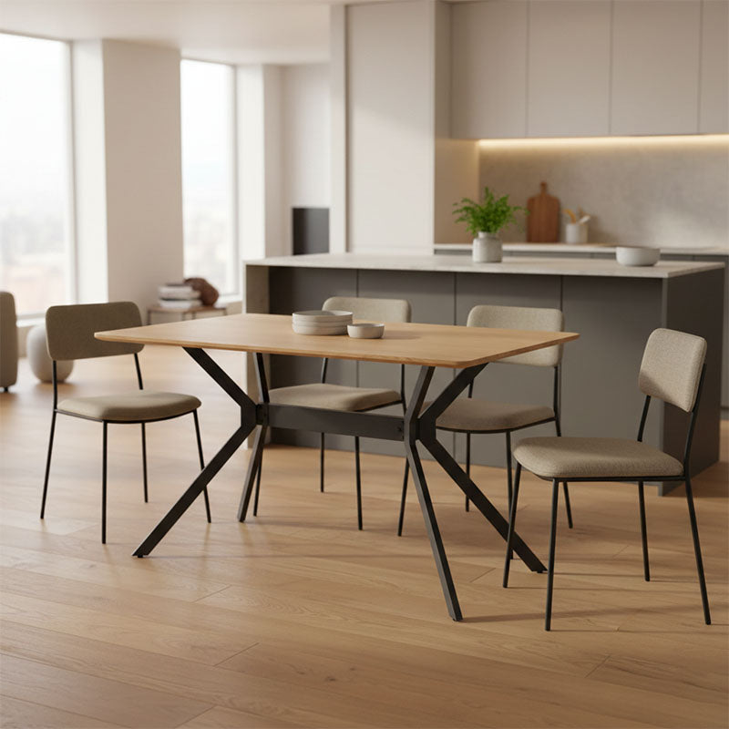 Τραπέζι Nerelis φυσικό mdf και πόδι μαύρο μέταλλο 120x70x75εκ
