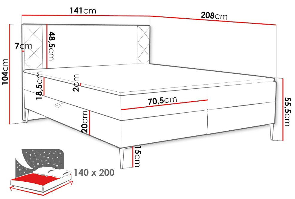 Επενδυμένο Κρεβάτι Portes-Μπεζ-140 x 200