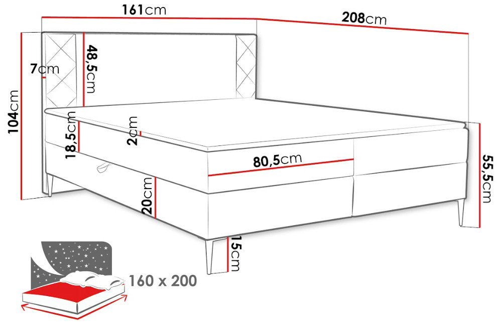Επενδυμένο Κρεβάτι Portes-Μαύρο-160 x 200