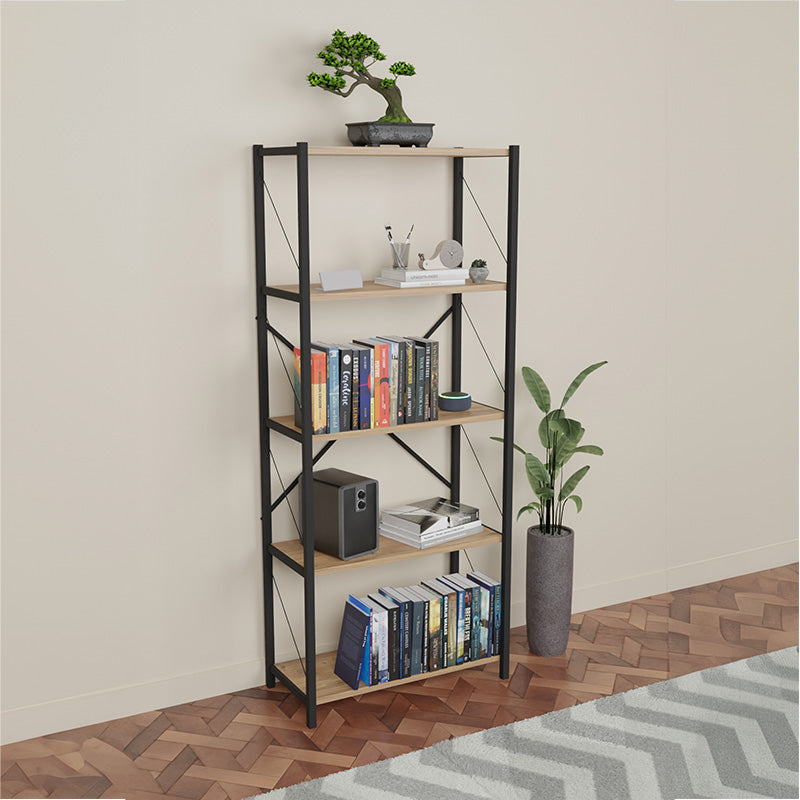 Βιβλιοθήκη Draizy oak μελαμίνης-μαύρο μέταλλο 63x30x150εκ