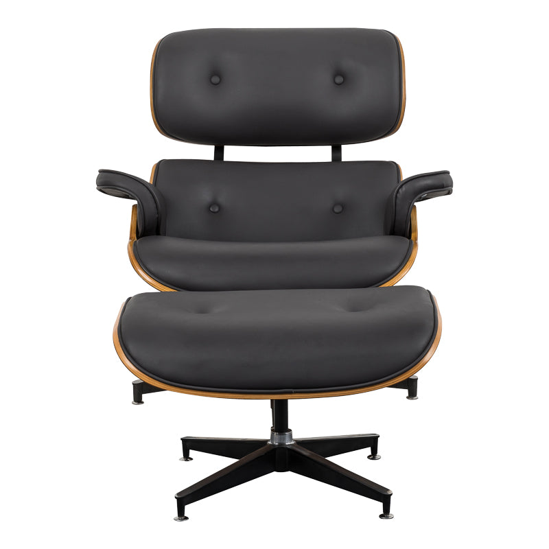 Πολυθρόνα-υποπόδιο relax Jenna μαύρο pu- plywood καρυδί-βάση χρωμίου 82x92x82εκ