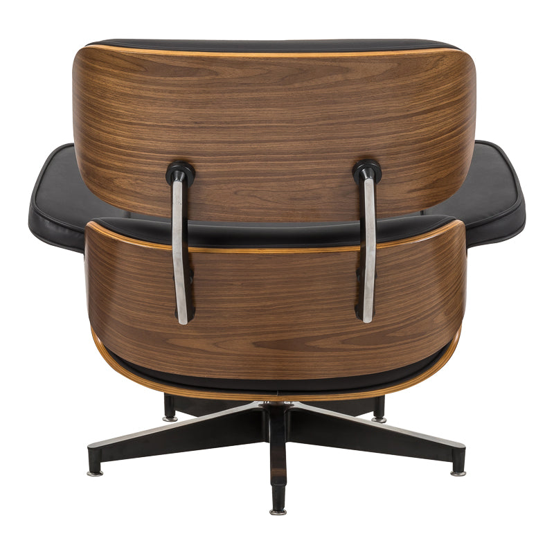 Πολυθρόνα-υποπόδιο relax Jenna μαύρο pu- plywood καρυδί-βάση χρωμίου 82x92x82εκ