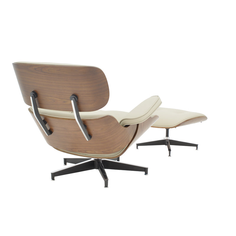 Πολυθρόνα-υποπόδιο relax Jenna μπεζ pu- plywood καρυδί-βάση χρωμίου 82x92x82εκ