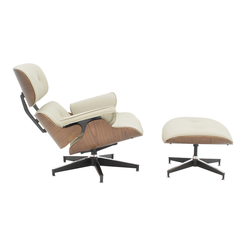 Πολυθρόνα-υποπόδιο relax Jenna μπεζ pu- plywood καρυδί-βάση χρωμίου 82x92x82εκ