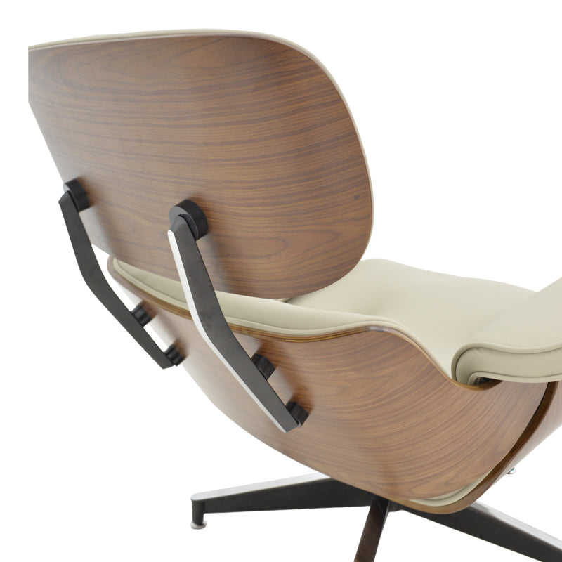 Πολυθρόνα-υποπόδιο relax Jenna μπεζ pu- plywood καρυδί-βάση χρωμίου 82x92x82εκ