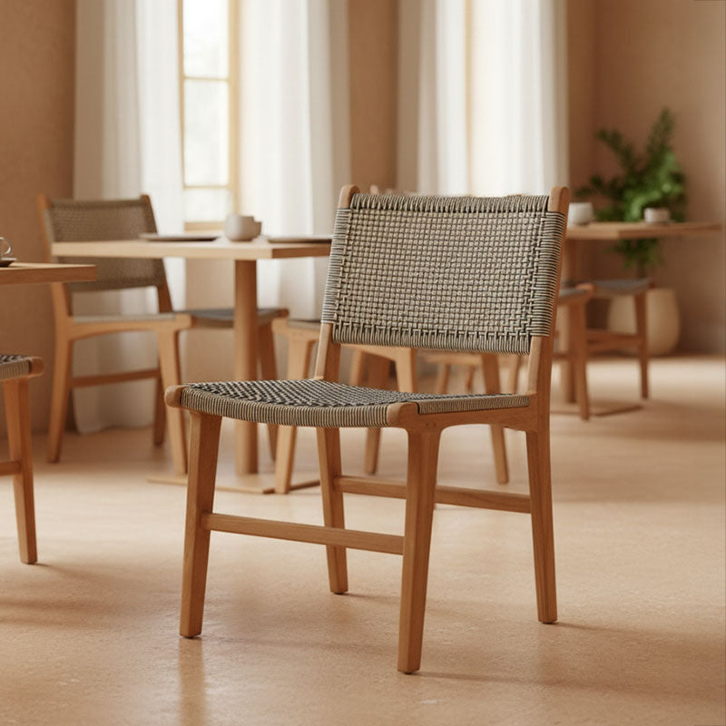 Καρέκλα Darien σκελετός teak ξύλο σε φυσική απόχρωση και κρεμ-μαύρο pe σχοινί 52x62x86εκ