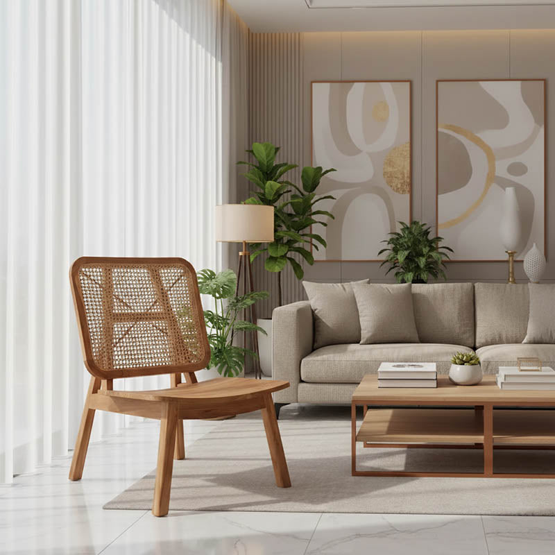 Πολυθρόνα Viborg φυσικό teak ξύλο-φυσικό rattan 60x75x87εκ