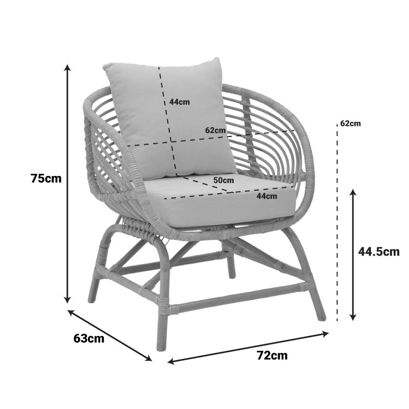 Πολυθρόνα Caxen φυσικό rattan-λευκό μαξιλάρι 72x63x75εκ