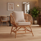 Πολυθρόνα Caxen φυσικό rattan-λευκό μαξιλάρι 72x63x75εκ