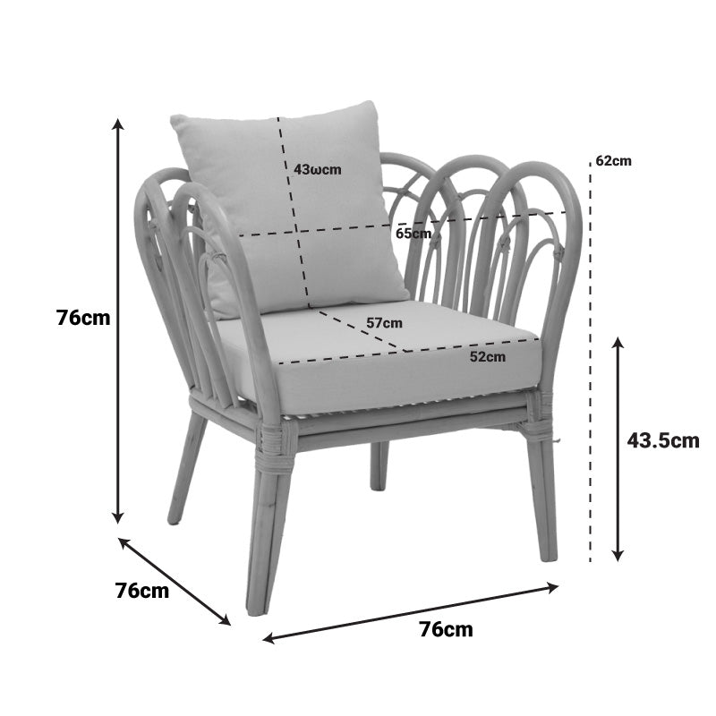 Πολυθρόνα Tania φυσικό rattan-λευκό μαξιλάρι 76x76x76εκ