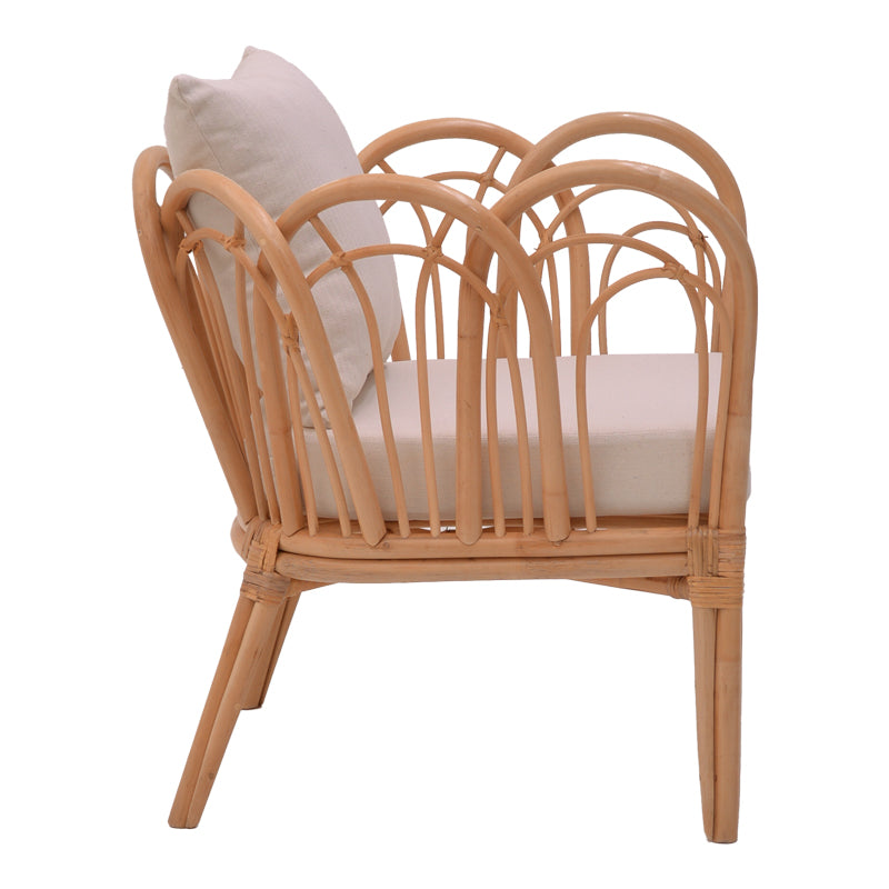 Πολυθρόνα Tania φυσικό rattan-λευκό μαξιλάρι 76x76x76εκ