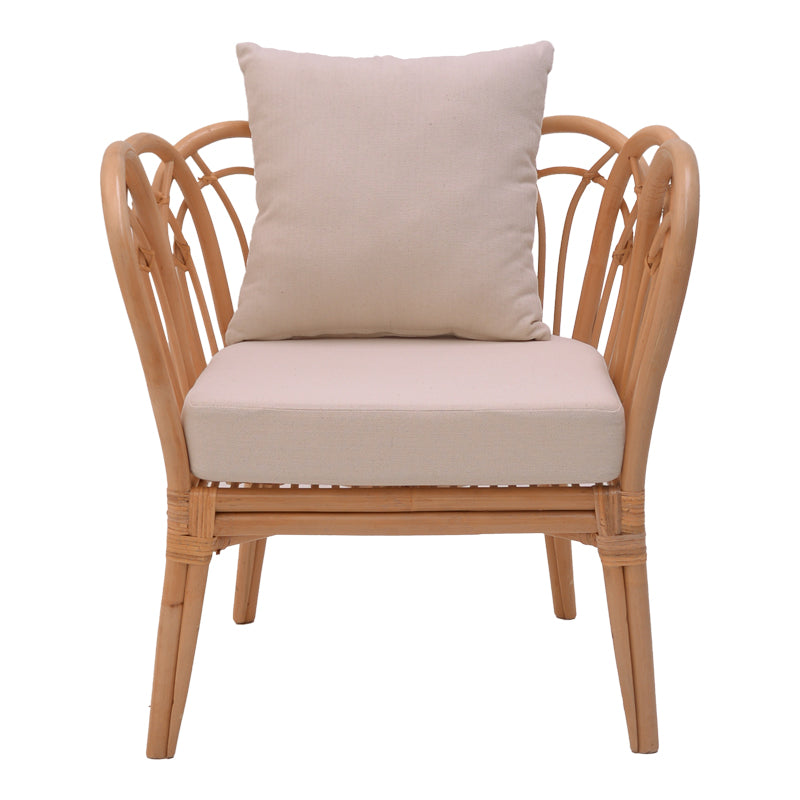 Πολυθρόνα Tania φυσικό rattan-λευκό μαξιλάρι 76x76x76εκ
