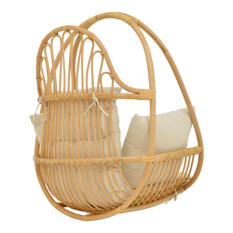 Κρεμαστή κούνια Jorg φυσικό rattan-κρεμ μαξιλάρι 80x59x105εκ