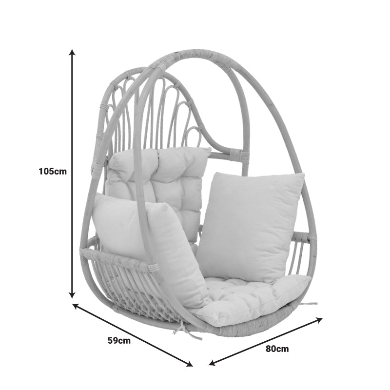 Κρεμαστή κούνια Jorg φυσικό rattan-κρεμ μαξιλάρι 80x59x105εκ