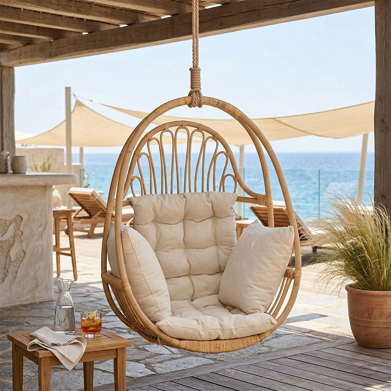 Κρεμαστή κούνια Jorg φυσικό rattan-κρεμ μαξιλάρι 80x59x105εκ