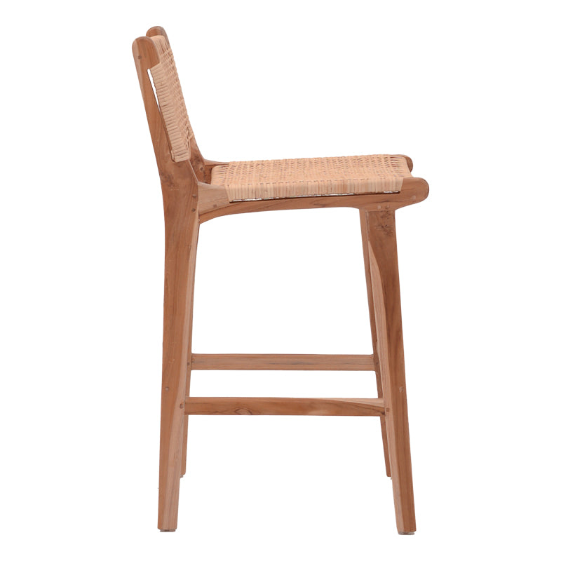 Σκαμπό μπαρ μεσαίου ύψους Sponze teak ξύλο-φυσικό rattan σε φυσική απόχρωση 40x47x89εκ