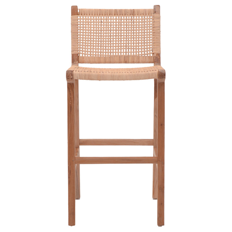 Σκαμπό μπαρ μεσαίου ύψους Sponze teak ξύλο-φυσικό rattan σε φυσική απόχρωση 40x47x89εκ