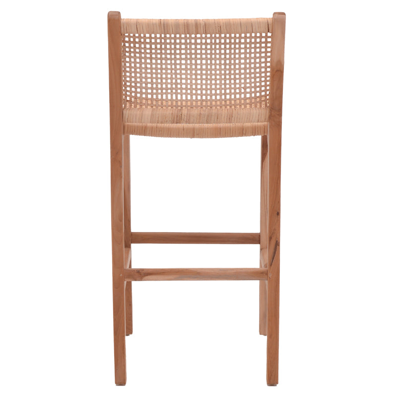 Σκαμπό μπαρ μεσαίου ύψους Sponze teak ξύλο-φυσικό rattan σε φυσική απόχρωση 40x47x89εκ