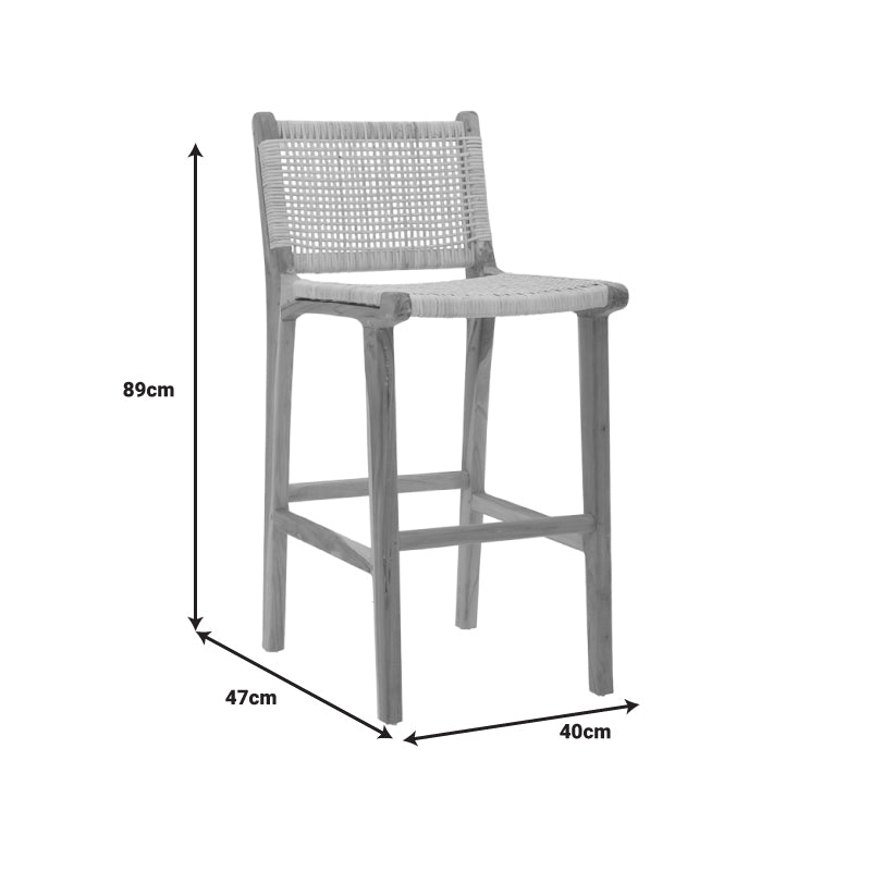 Σκαμπό μπαρ μεσαίου ύψους Sponze teak ξύλο-φυσικό rattan σε φυσική απόχρωση 40x47x89εκ