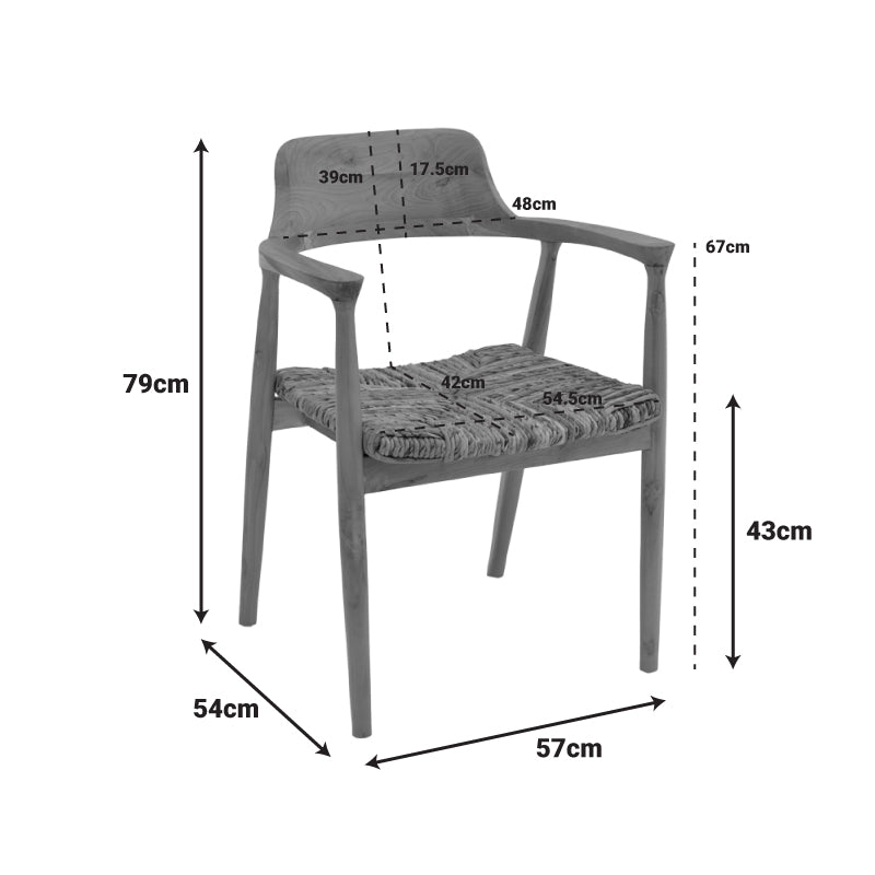Πολυθρόνα Denverone φυσικό teak ξύλο και ψάθα 57x54x79εκ