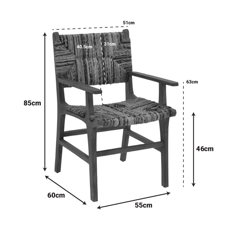 Πολυθρόνα Refane φυσικό teak ξύλο-ψάθα 55x60x85εκ