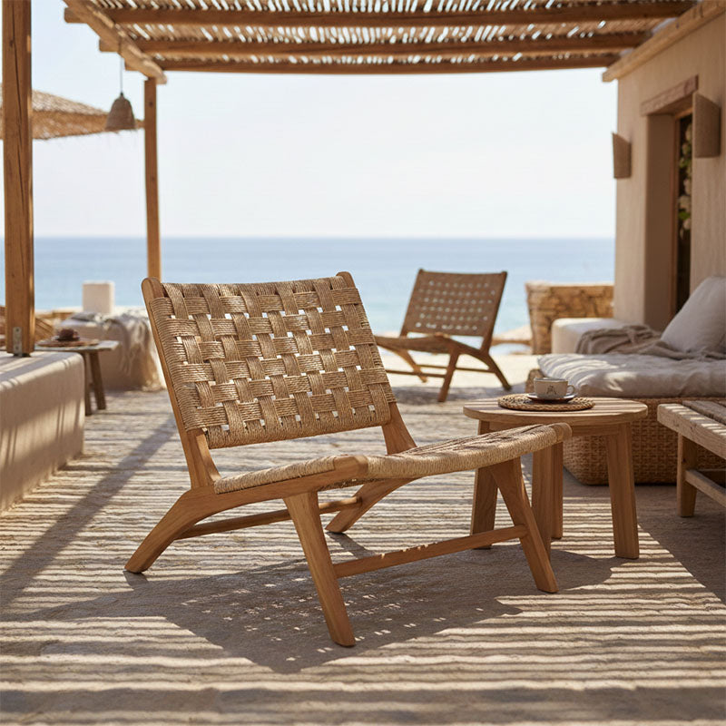 Πολυθρόνα Foldere φυσικό teak ξύλο-pe σχοινί 65x78x68εκ