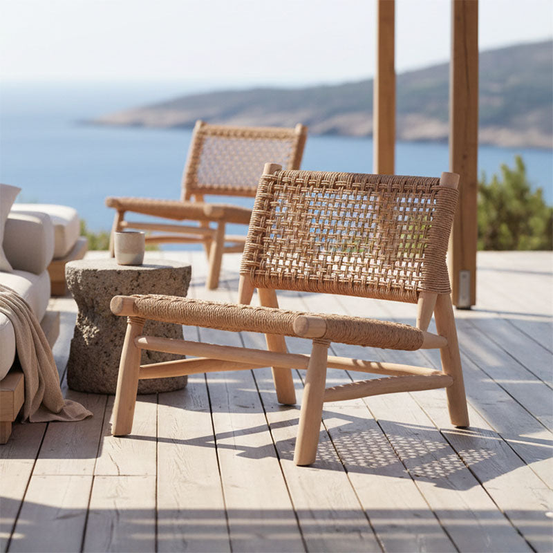 Πολυθρόνα Wanderlene σκελετός teak ξύλο με σχοινί σε φυσική απόχρωση 67x79x68εκ
