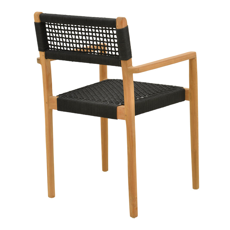 Πολυθρόνα Lengan σκελετός teak ξύλο σε φυσική απόχρωση-μαύρο σχοινί 54x52x80εκ