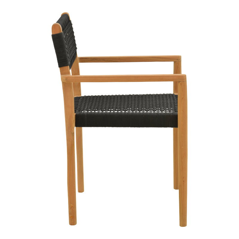 Πολυθρόνα Lengan σκελετός teak ξύλο σε φυσική απόχρωση-μαύρο σχοινί 54x52x80εκ