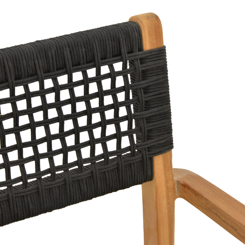 Πολυθρόνα Lengan σκελετός teak ξύλο σε φυσική απόχρωση-μαύρο σχοινί 54x52x80εκ