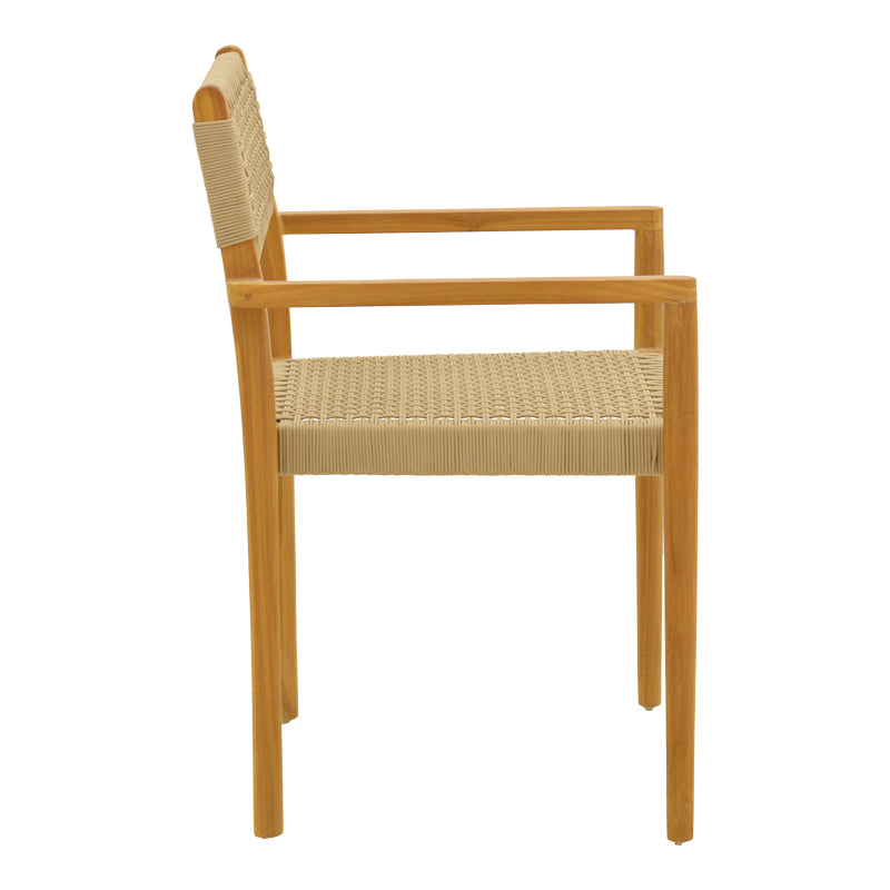 Πολυθρόνα Lengan σκελετός teak ξύλο σε φυσική απόχρωση-μπεζ σχοινί 54x52x80εκ