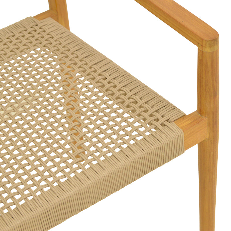 Πολυθρόνα Lengan σκελετός teak ξύλο σε φυσική απόχρωση-μπεζ σχοινί 54x52x80εκ