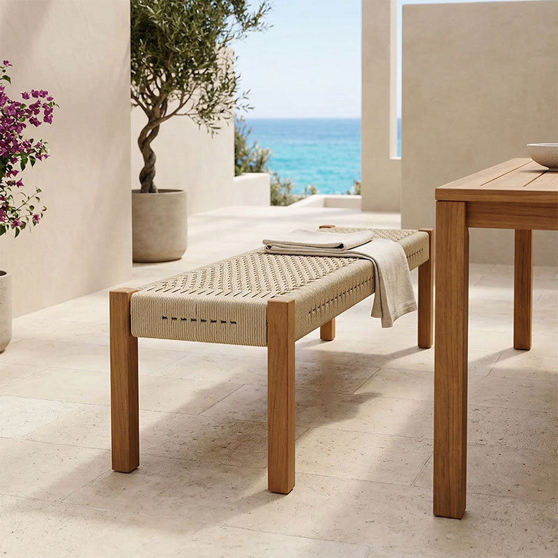 Παγκάκι Uma teak ξύλο και pe σχοινί σε φυσική απόχρωση 120x45x40εκ