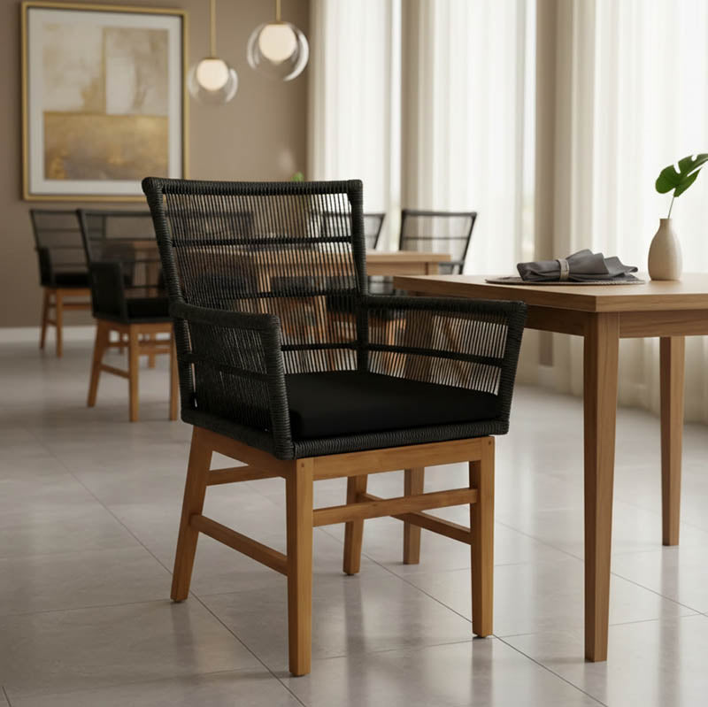 Πολυθρόνα Inca teak ξύλο και συνθετικό σχοινί σε φυσική-μαύρη απόχρωση με μαξιλάρι 60x61x90εκ