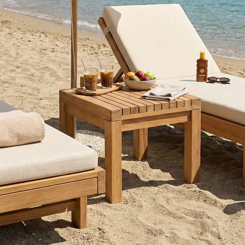 Τραπεζάκι ξαπλώστρας Poly teak ξύλο σε φυσική απόχρωση 35x35x30εκ