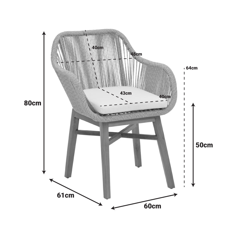 Πολυθρόνα Kalie teak ξύλο και pe σχοινί σε φυσική-μπεζ απόχρωση με μαξιλάρι 60x61x80εκ