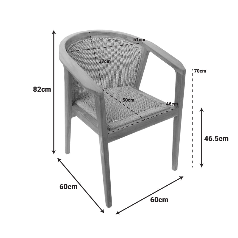 Πολυθρόνα Granny teak wood και συνθετικό σχοινί σε φυσική απόχρωση 60x60x82εκ