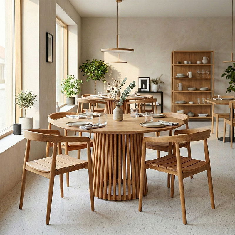 Τραπεζαρία 5τεμ Noody-Kenda I teak ξύλο σε φυσική απόχρωση Φ120x75