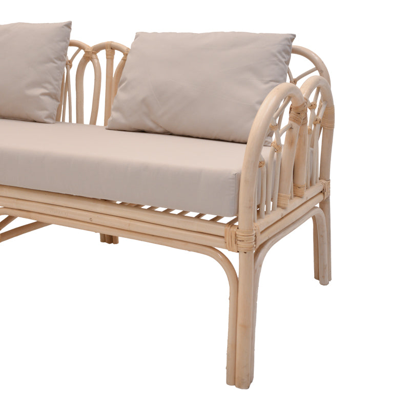 Καναπές διθέσιος Ytrone rattan σε φυσική απόχρωση με μπεζ μαξιλάρι 166x61.5x71εκ