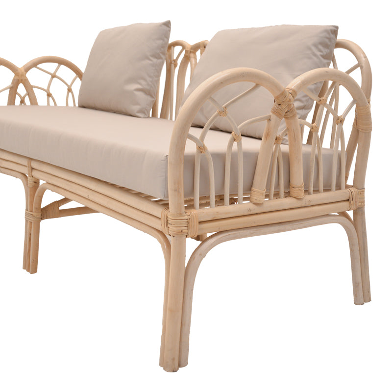 Καναπές διθέσιος Ytrone rattan σε φυσική απόχρωση με μπεζ μαξιλάρι 166x61.5x71εκ