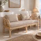 Καναπές διθέσιος Ytrone rattan σε φυσική απόχρωση με μπεζ μαξιλάρι 166x61.5x71εκ