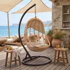 Κούνια Labreone rattan φυσική απόχρωση -μαύρο μέταλλο-μπεζ μαξιλάρι 82x82x200εκ