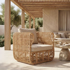 Πολυθρόνα Fajole rattan σε φυσική απόχρωση με μπεζ μαξιλάρι 83x92x82εκ