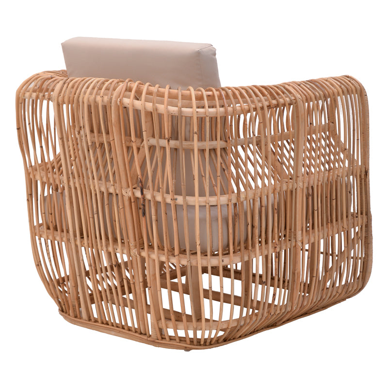 Πολυθρόνα Fajole rattan σε φυσική απόχρωση με μπεζ μαξιλάρι 83x92x82εκ